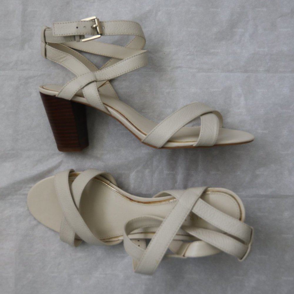 Ralph Lauren Luna 3" Heel Leather Sandals Shoes 10 White Cream